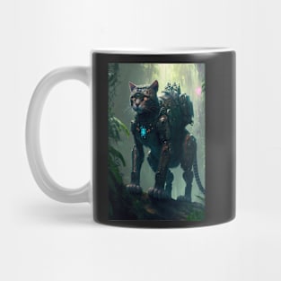 Cyborg cat in the jungle Mug